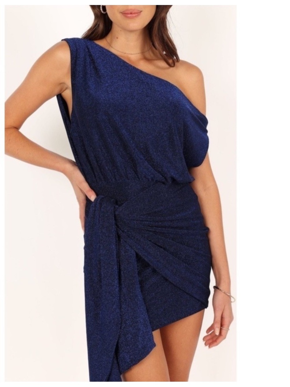 Petal & Pup Navy Shimmery Off Shoulder Mini Dress